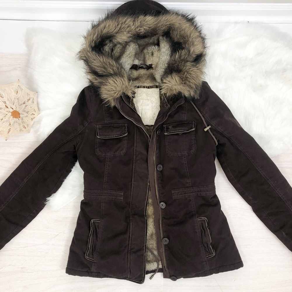 Abercrombie & Fitch Brown Faux Parka Hooded Coat Size Small A & F